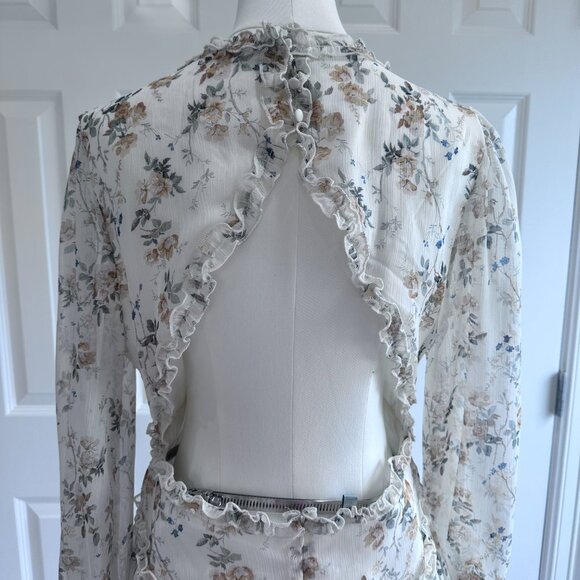 Aladore, Coquette Girl, Floral, Raffles Fit & Flare Open Back Mini Dress, Size M - Picture 5 of 14